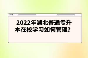 2022年湖北普通專升本在校學(xué)習(xí)如何管理?