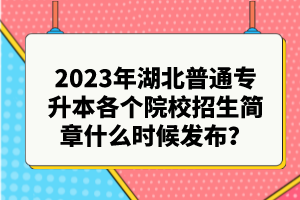 2023年湖北普通專升本各個院校招生簡章什么時候發(fā)布？